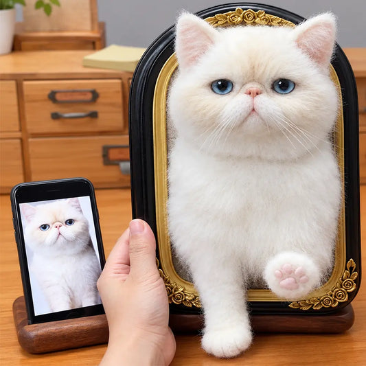 Custom 3D Felted Cat Frame Portrait