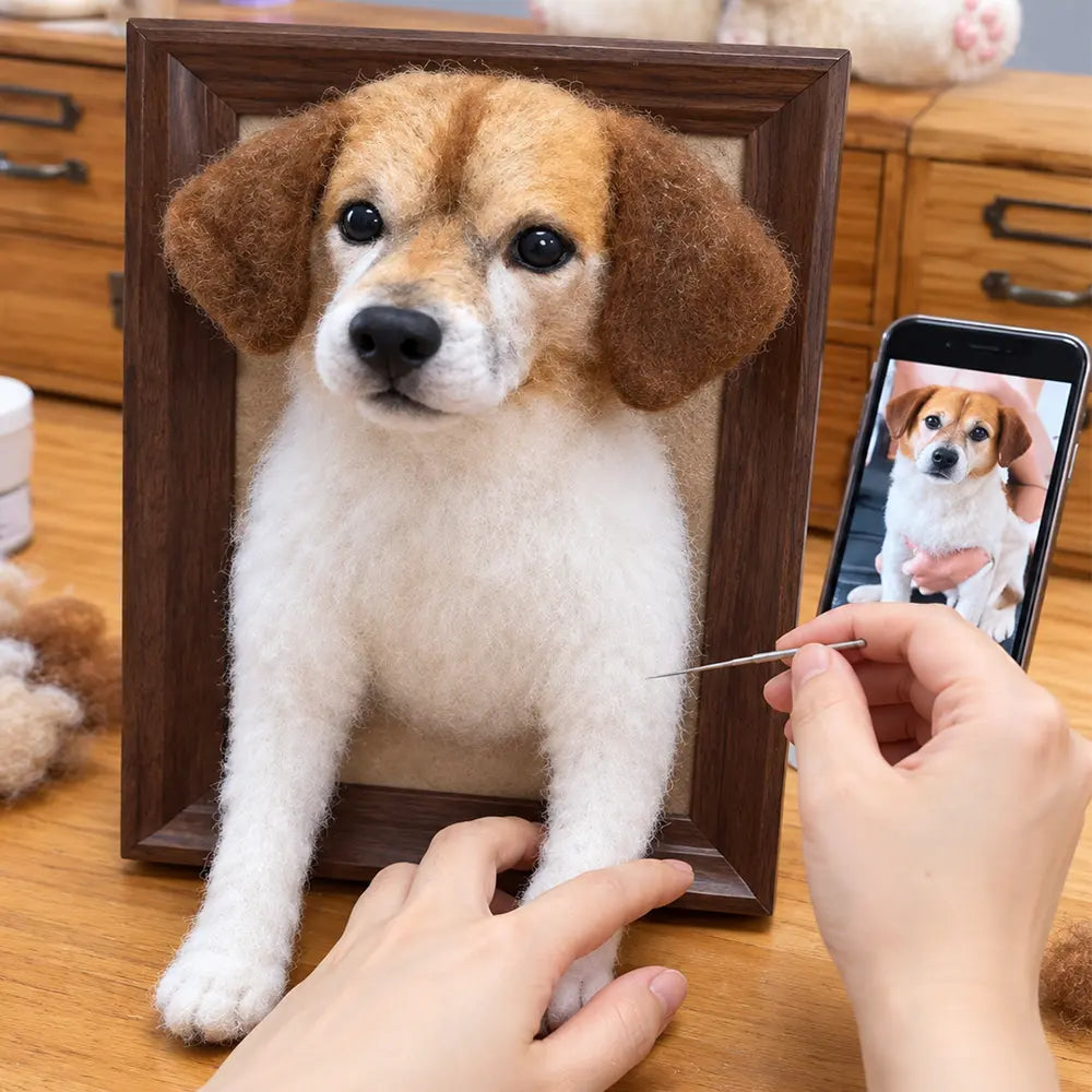 Custom 3D Felted Dog Frame Portrait
