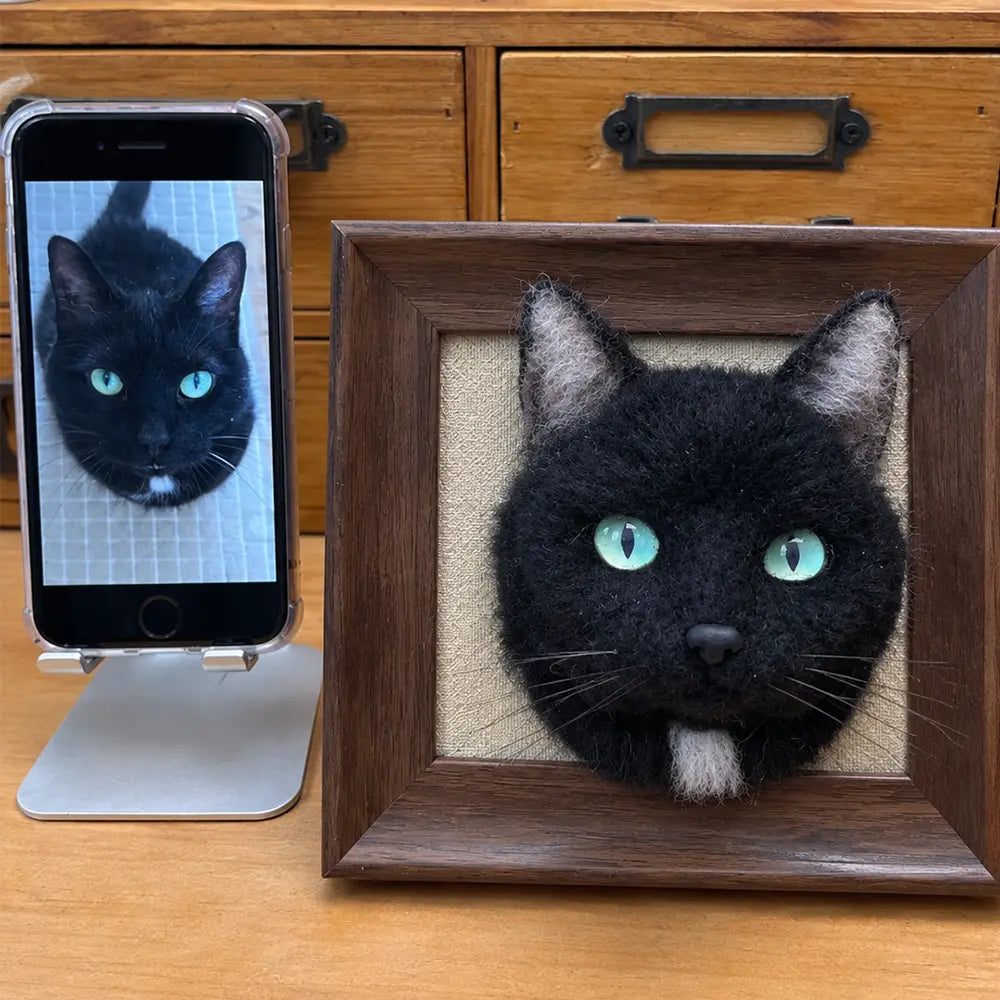 Custom 3D Felted Cat Frame Portrait
