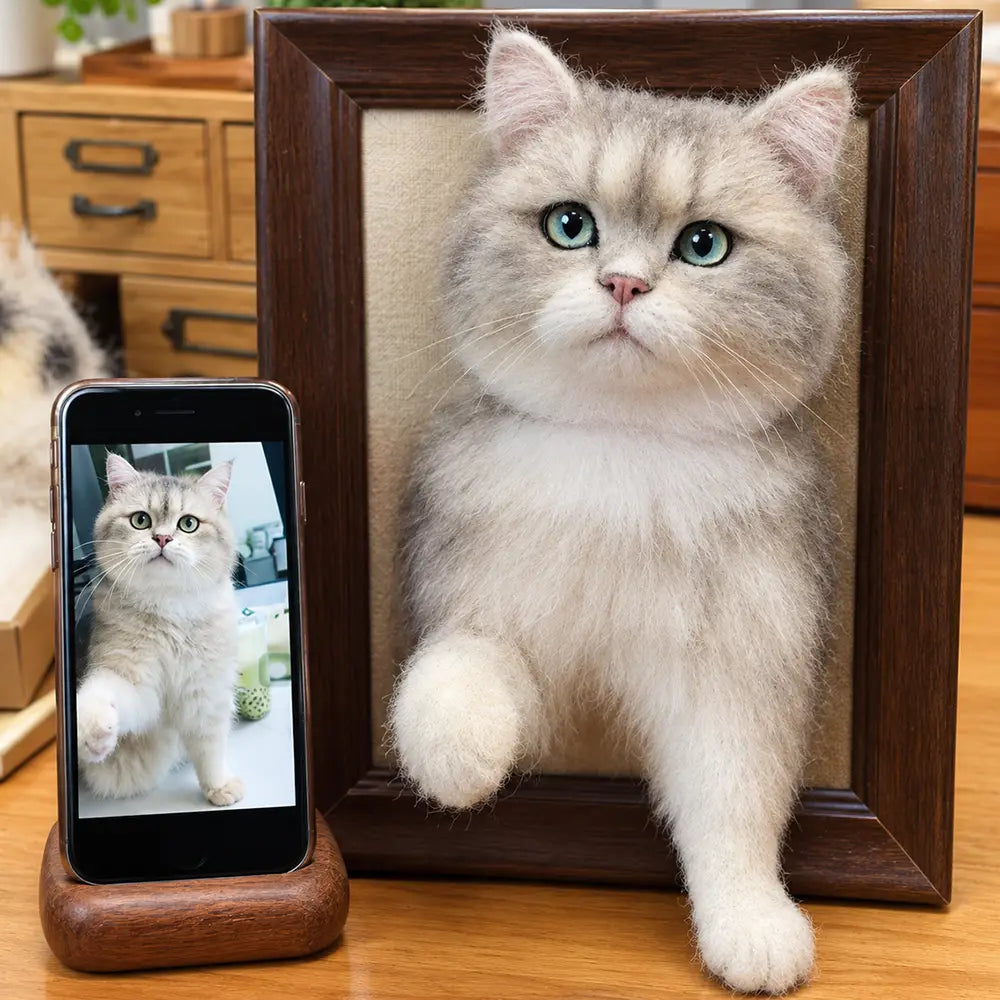 Custom 3D Felted Cat Frame Portrait