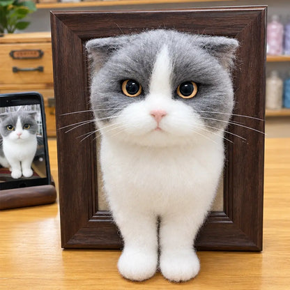 Custom 3D Felted Cat Frame Portrait