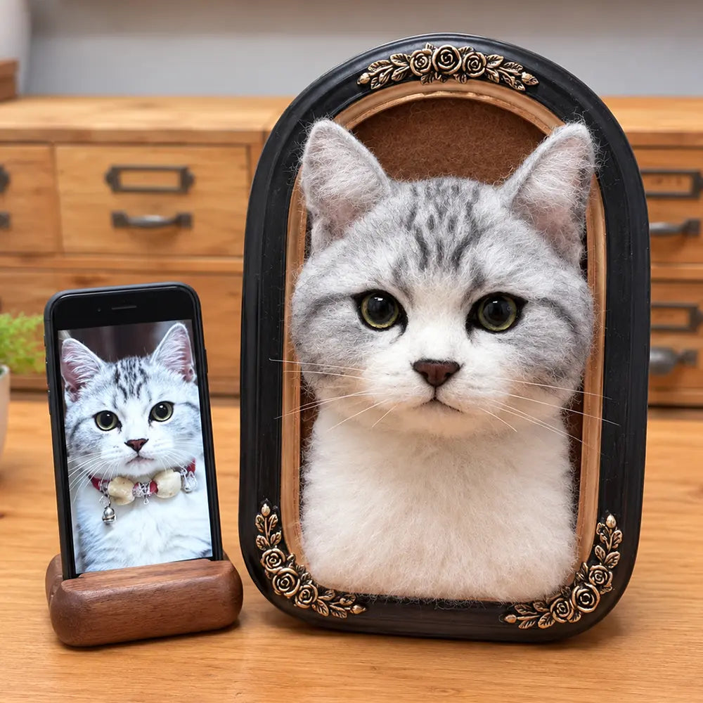 Custom 3D Felted Cat Frame Portrait