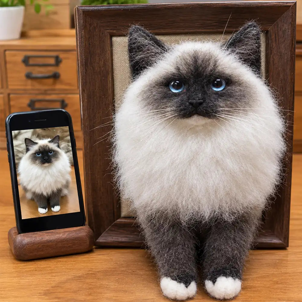 Custom 3D Felted Cat Frame Portrait